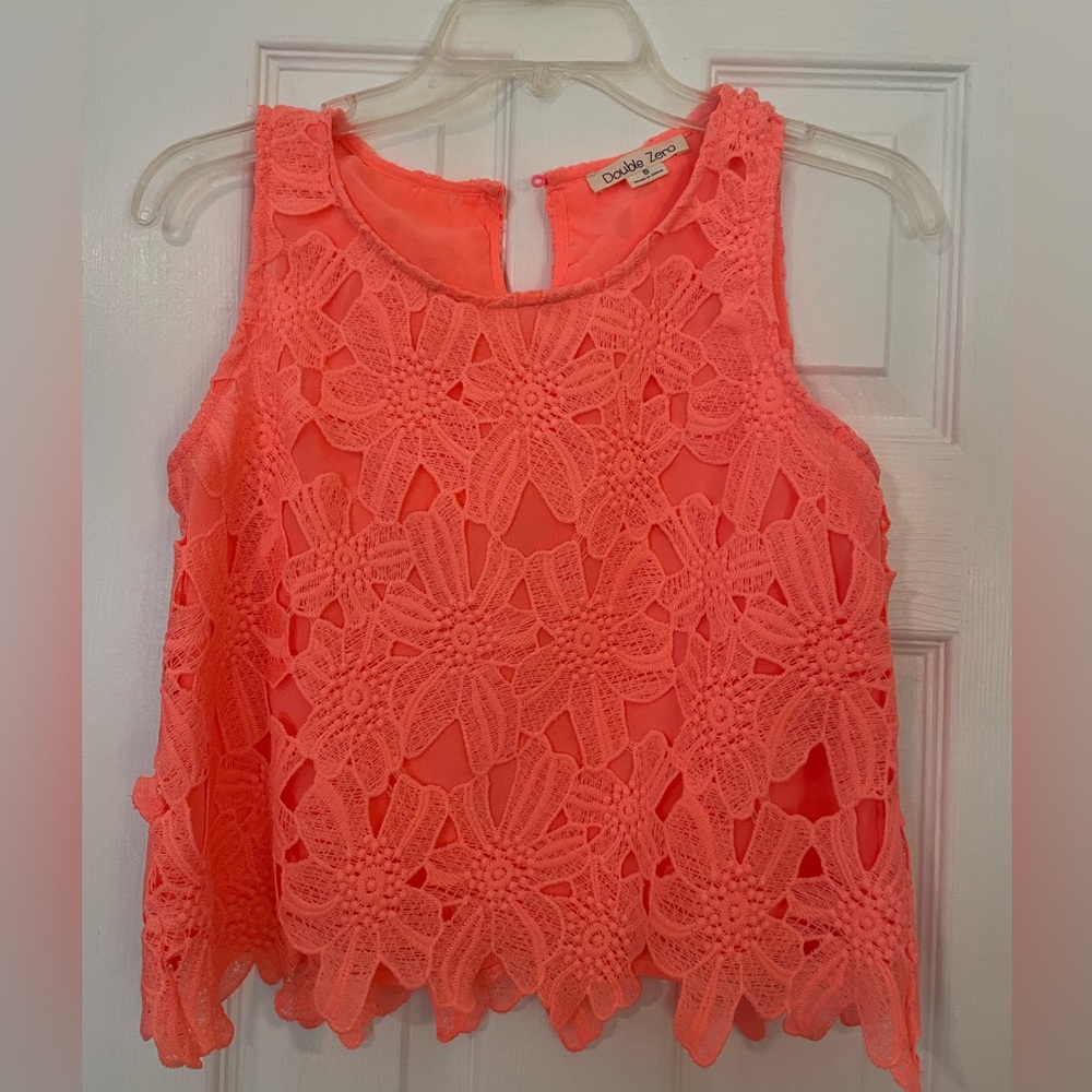 Bright Coral Crochet Top